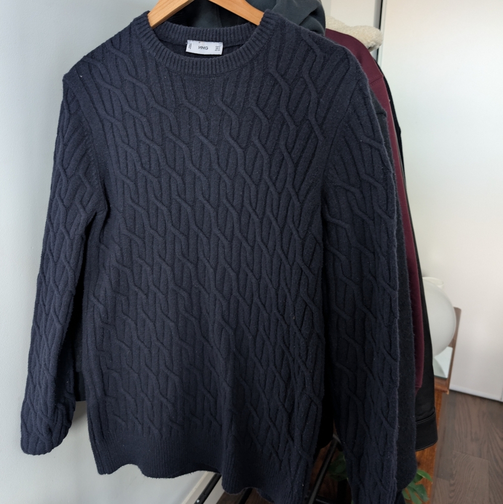 Mango Men's Dark Gray Cable Knit Sweater